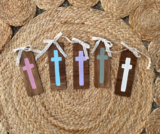 Wooden Cross Bookmark with bow